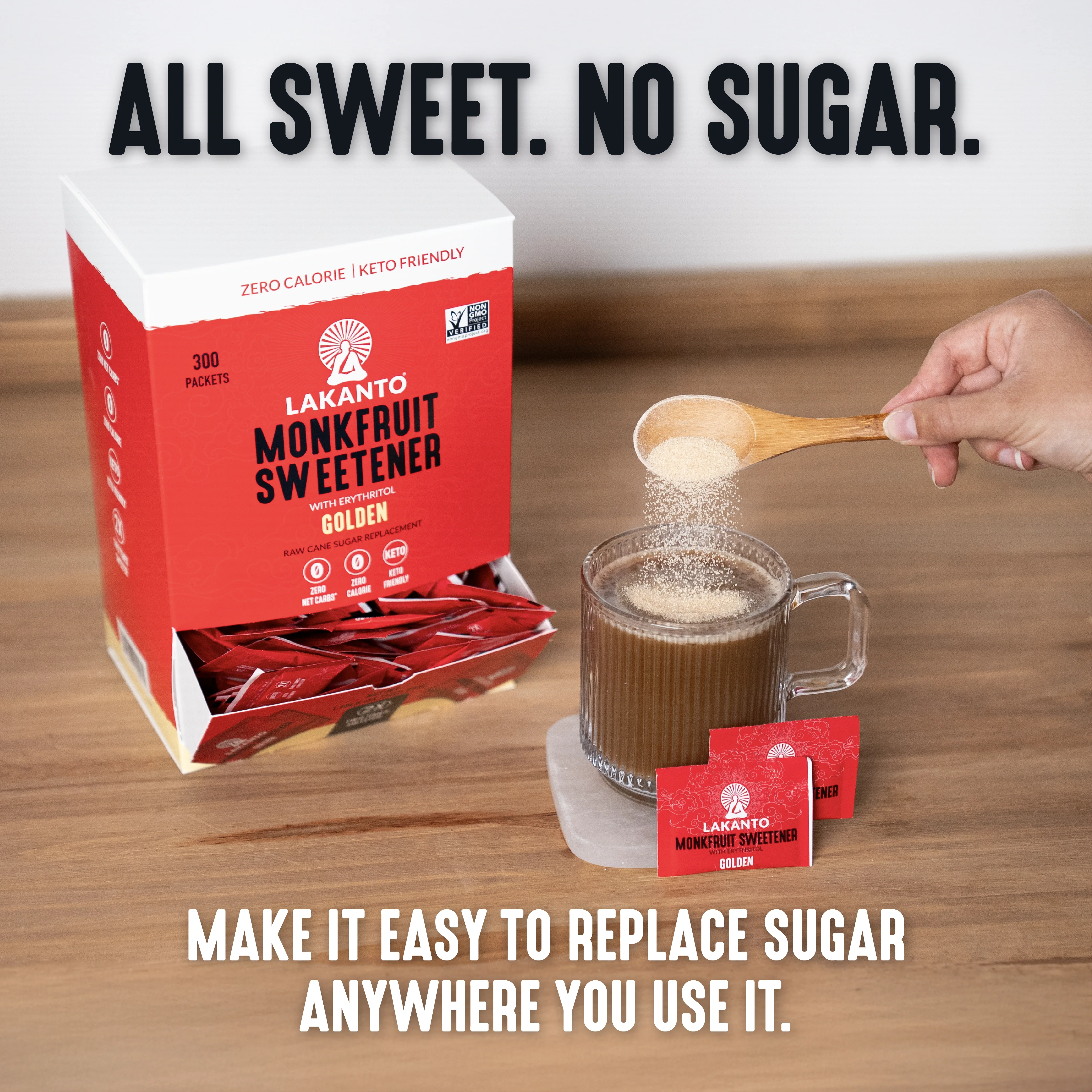 Golden Monkfruit and Erythritol 2:1 Sweetener Packets - Raw Cane Sugar Replacement - Image 4